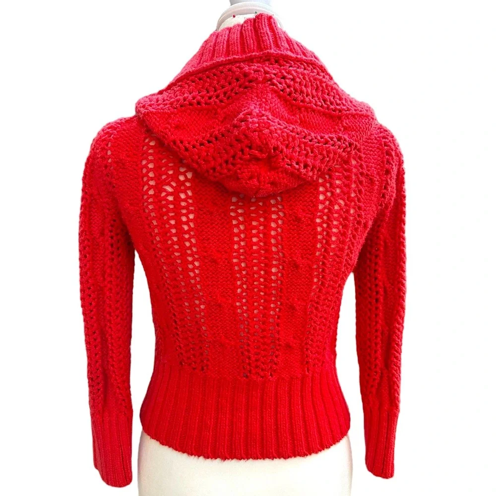 Free People‎ Red Knit Button Front Hooded Cardigan Sweater XS